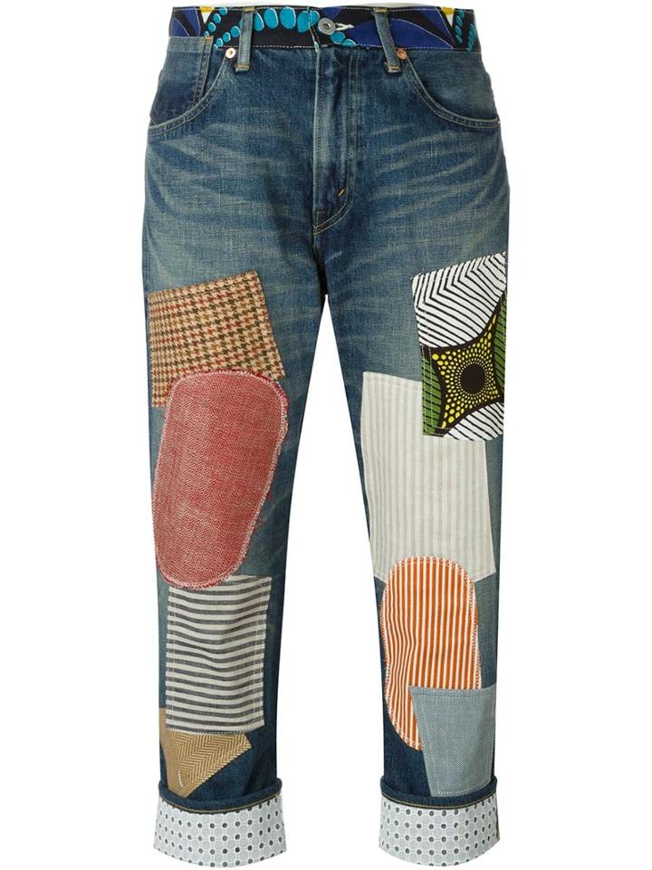 Junya Watanabe Comme Des Garçons Patchwork Cropped Jeans, Women's, Size: Xs, Blue, Cotton/linen/flax