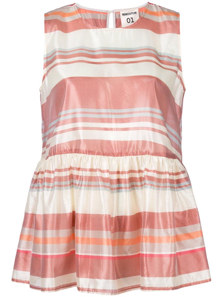 Semicouture Striped Flared Blouse - Pink & Purple