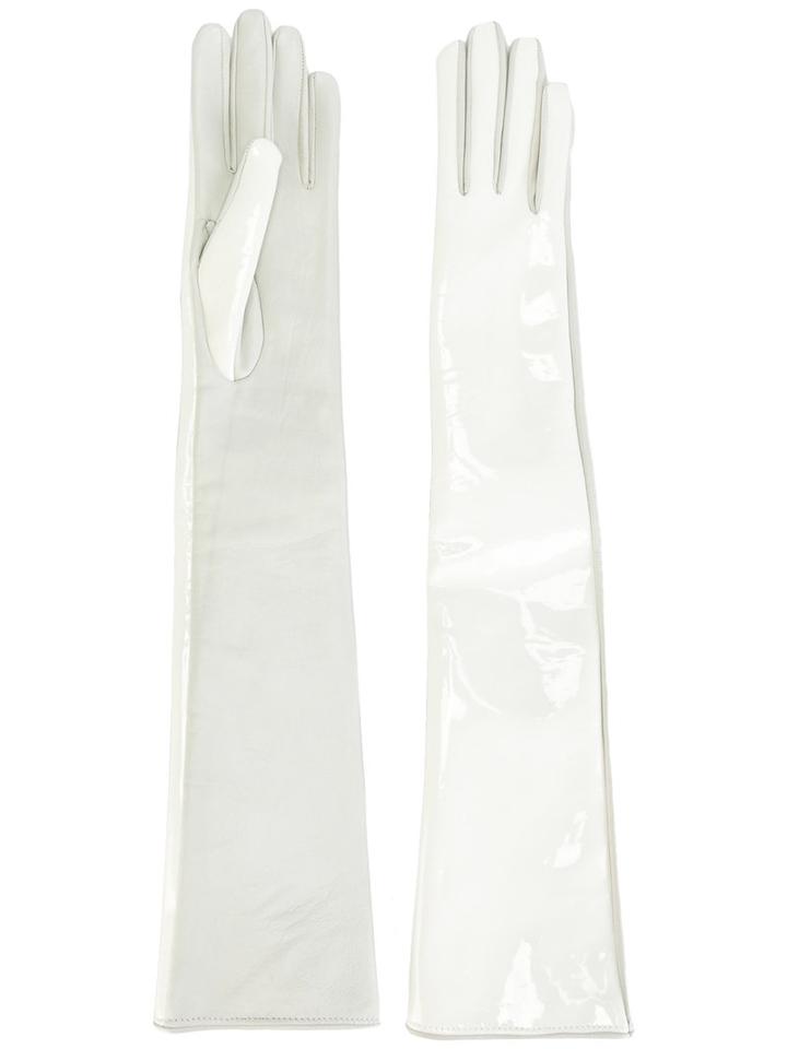 Manokhi - Plain Gloves - Women - Leather/patent Leather/viscose - 7, White, Leather/patent Leather/viscose