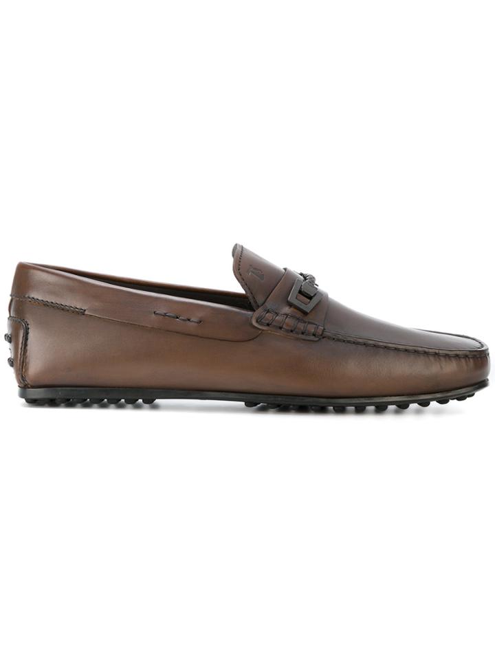 Tod's Woven Bit Leather Loafers - Brown