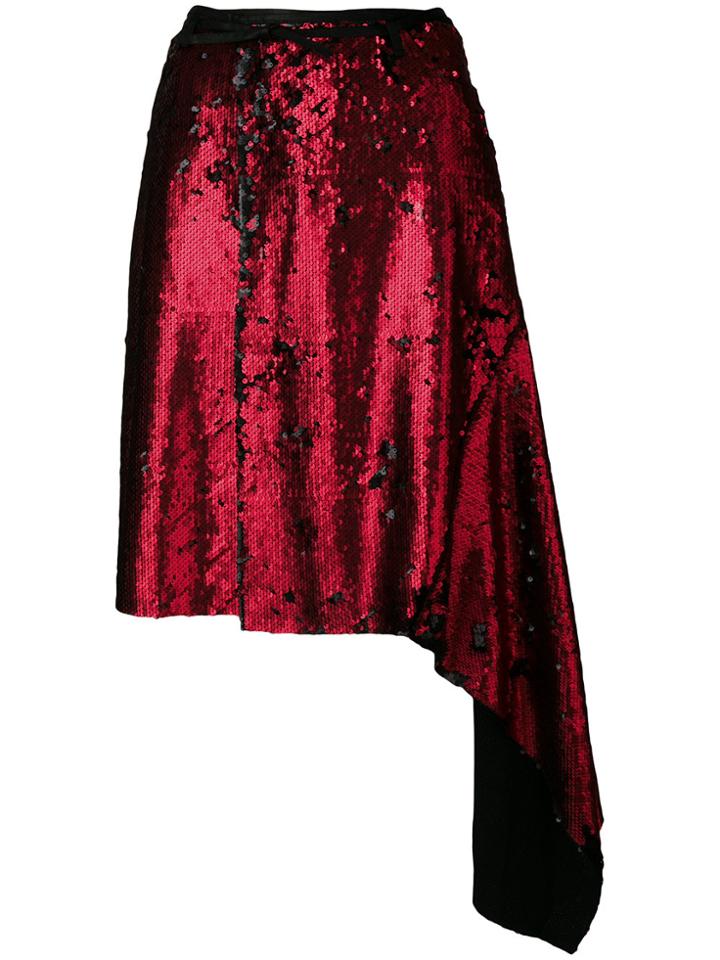 Marques'almeida Asymmetric Sequinned Skirt - Red