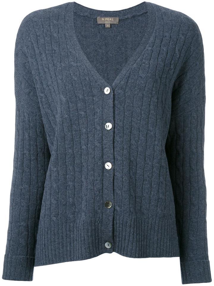 N.peal Oversize Box Cable Cardigan, Women's, Size: Small, Blue, Cashmere