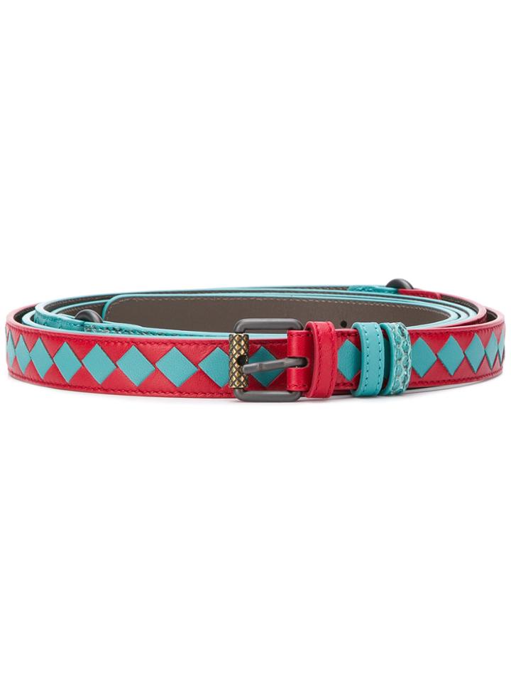 Bottega Veneta Reversible Weave And Snake Embossed Belt - Blue