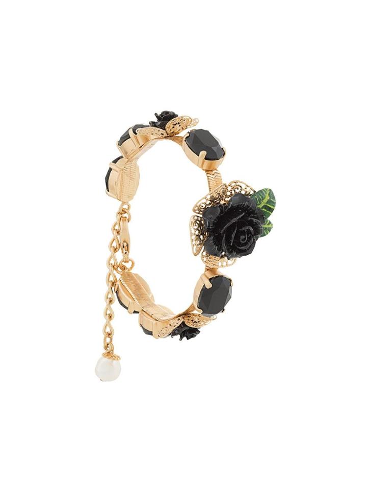 Dolce & Gabbana Rose Appliqué Bracelet - Black