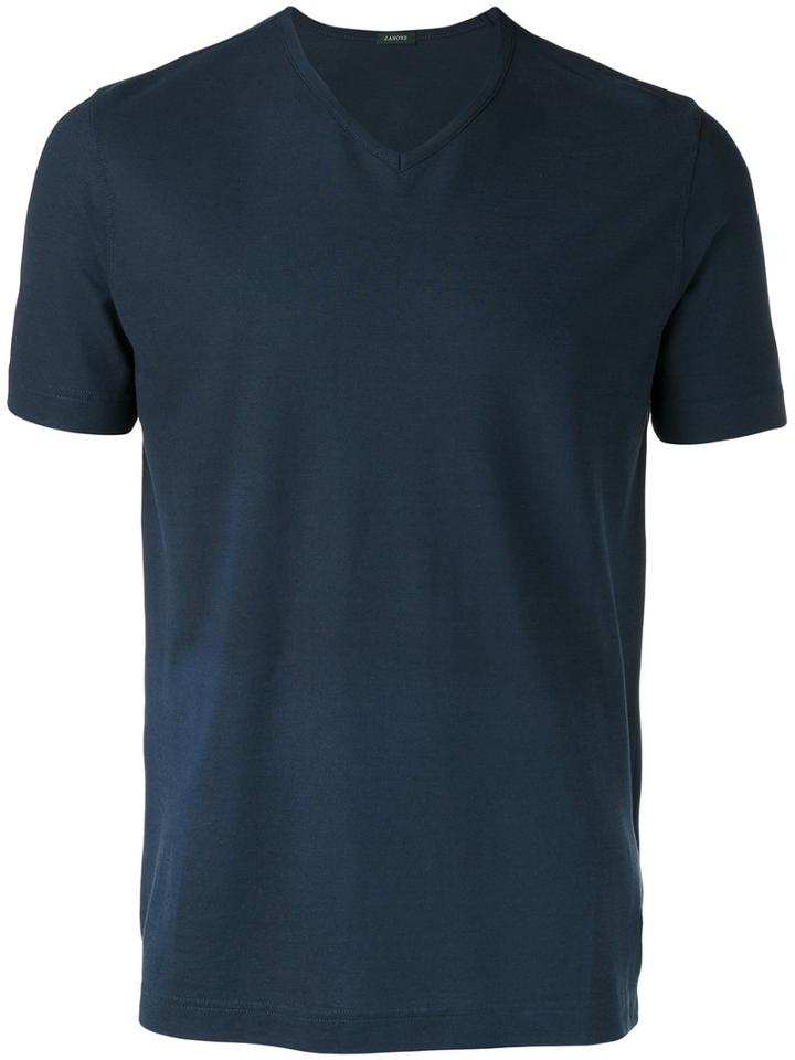 Zanone V-neck T-shirt, Men's, Size: Xl, Blue, Cotton