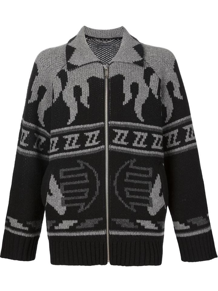Christian Dada Zb Cowichan Knit Cardigan, Men's, Size: 48, Black, Wool