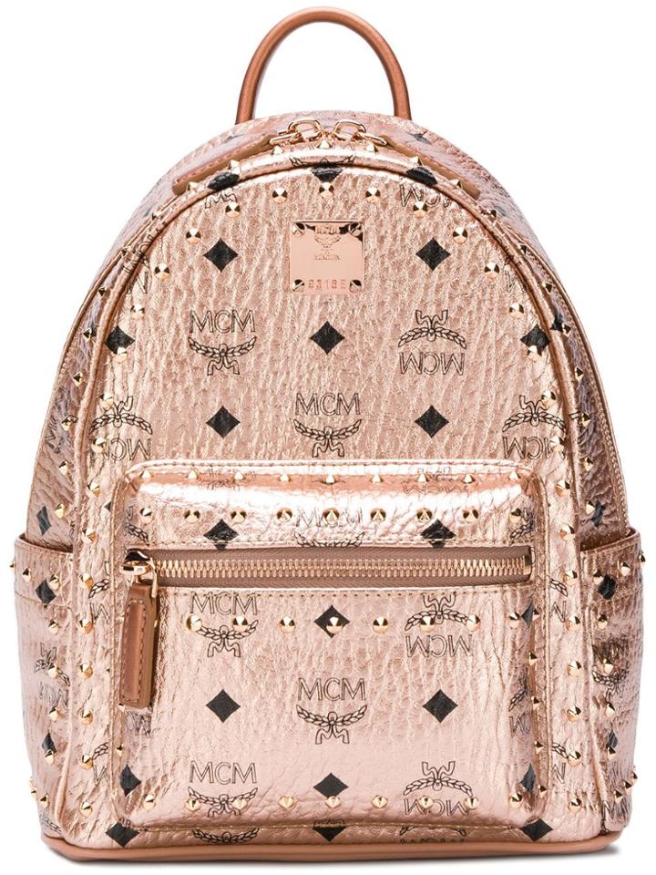 Mcm Small Logo Print Backpack - Metallic