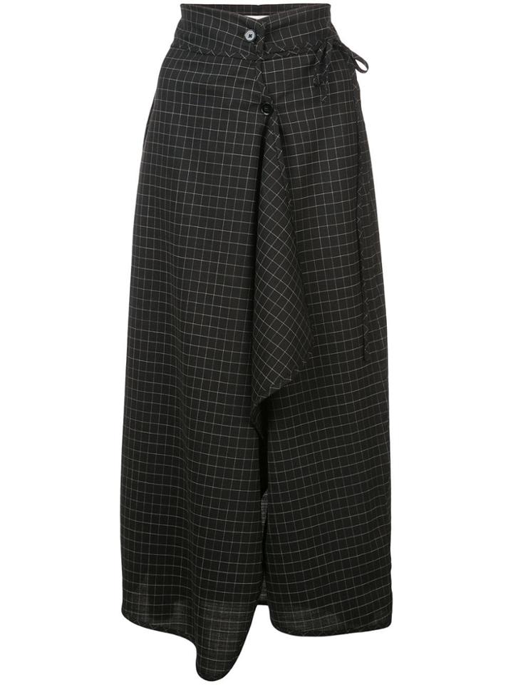 Lemaire Check Print Draped Front Skirt - Grey