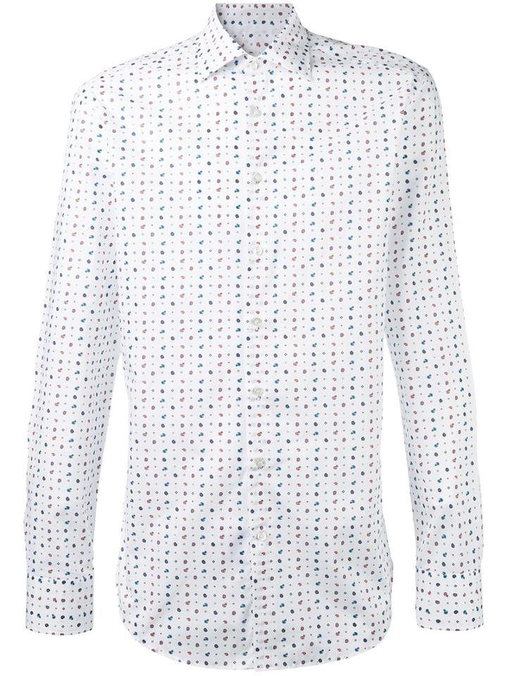 Etro Micro Print Shirt, Men's, Size: 42, White, Cotton