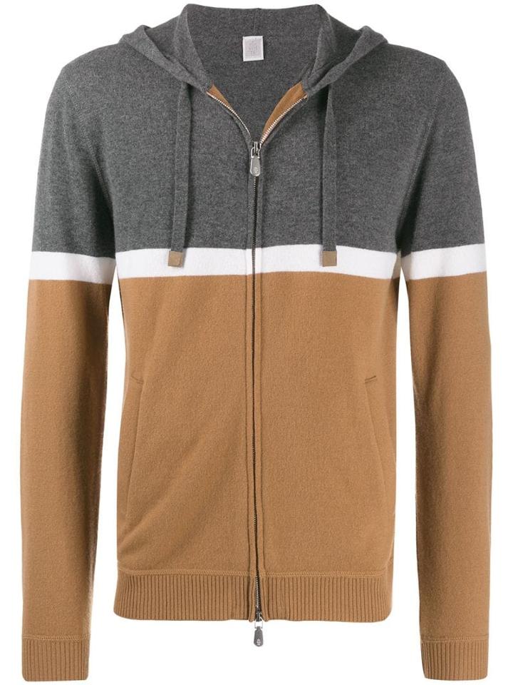 Eleventy Colour Blocked Hoodie - Brown
