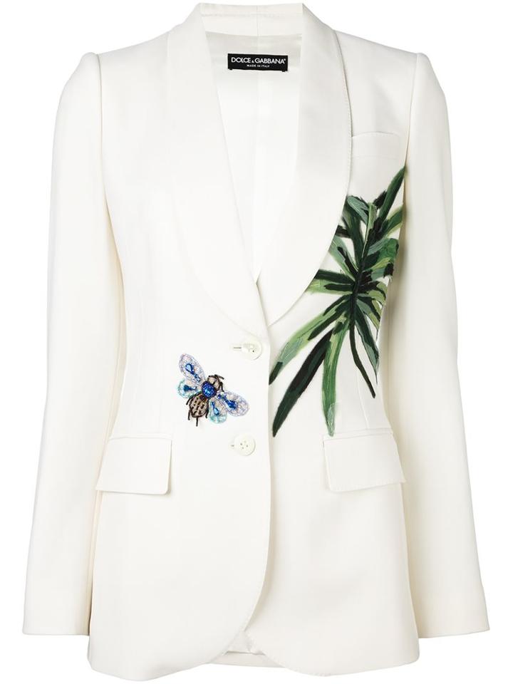 Dolce & Gabbana Banana Leaf Patch Blazer, Women's, Size: 46, White, Silk/polyamide/glass