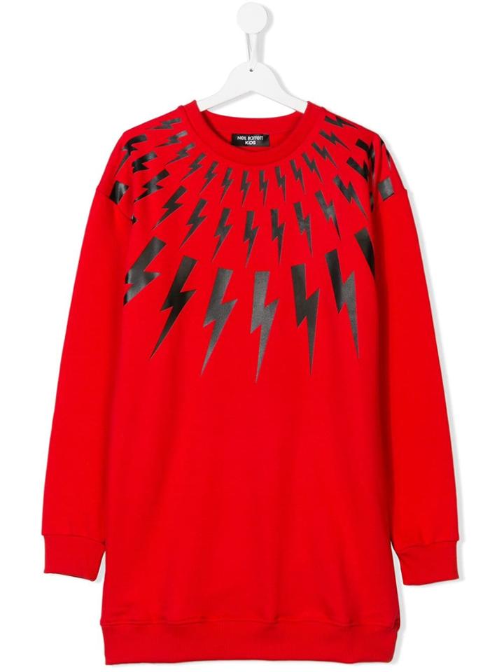Neil Barrett Kids Teen Lightning Print Sweatshirt - Red