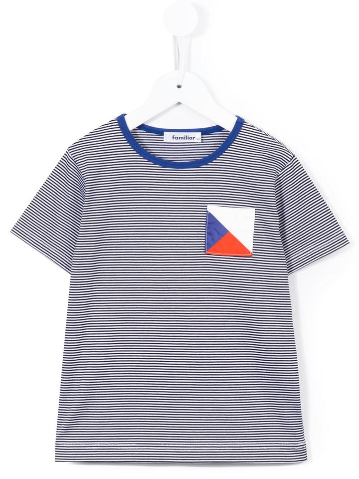 Familiar - Chest Pocket Striped T-shirt - Kids - Cotton - 7 Yrs, Blue