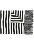 Twin-set Flower Embroidered Striped Scarf - Black