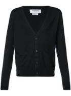 Thom Browne V-neck Cardigan In Black Mercerized Merino