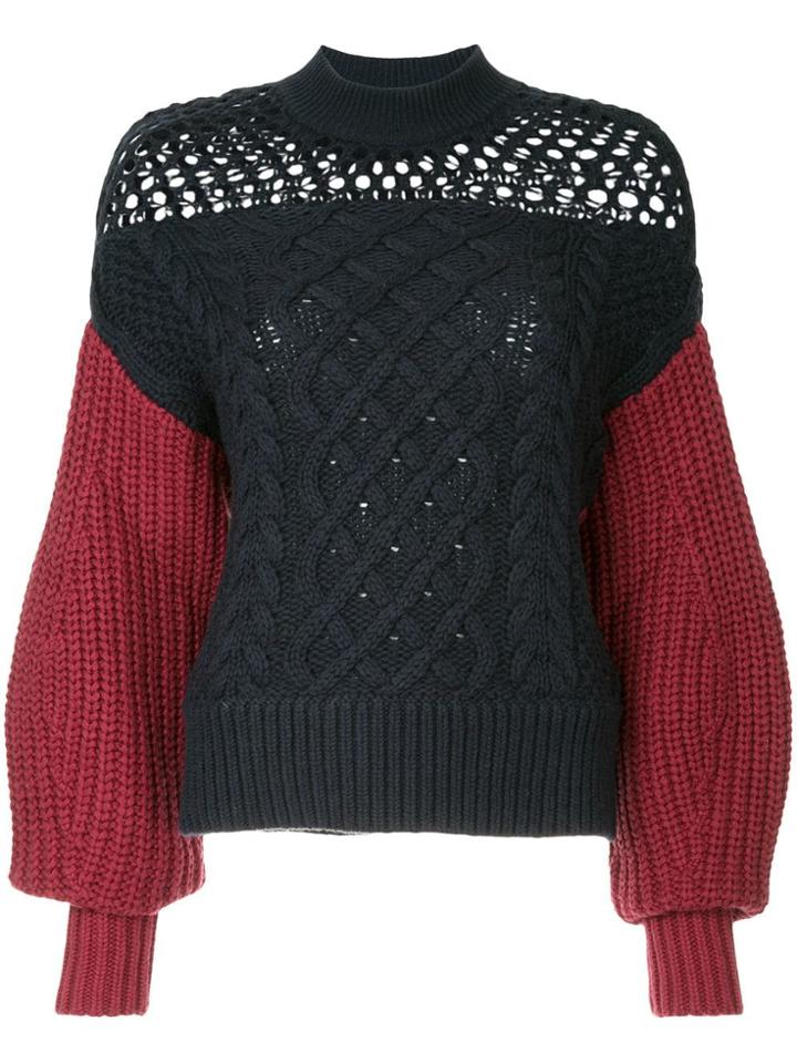 Self-portrait Contrast Sleeve Jumper - Blue