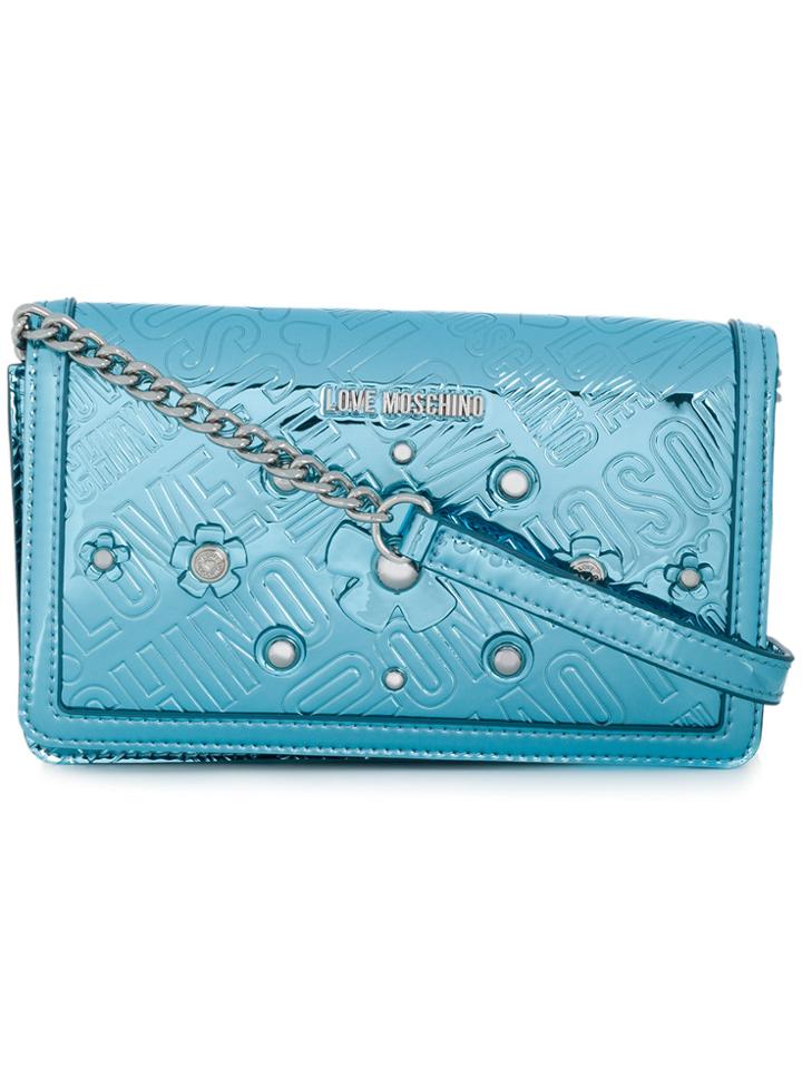 Love Moschino Embossed Appliqué Shoulder Bag - Blue