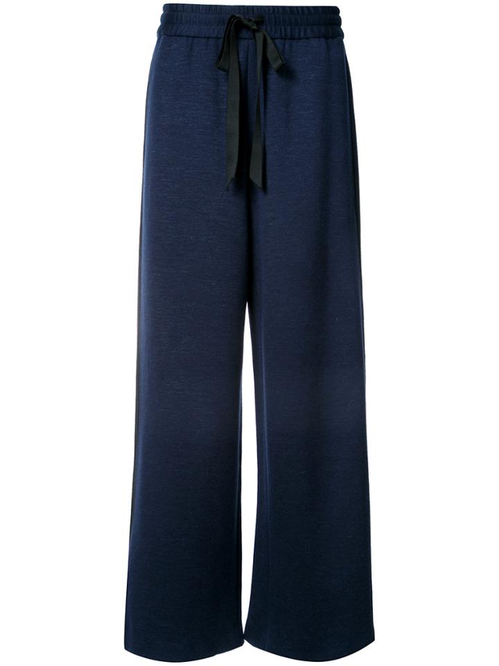 Adam Lippes Luxe Jersey Wide Leg Drawstring Trousers - Blue