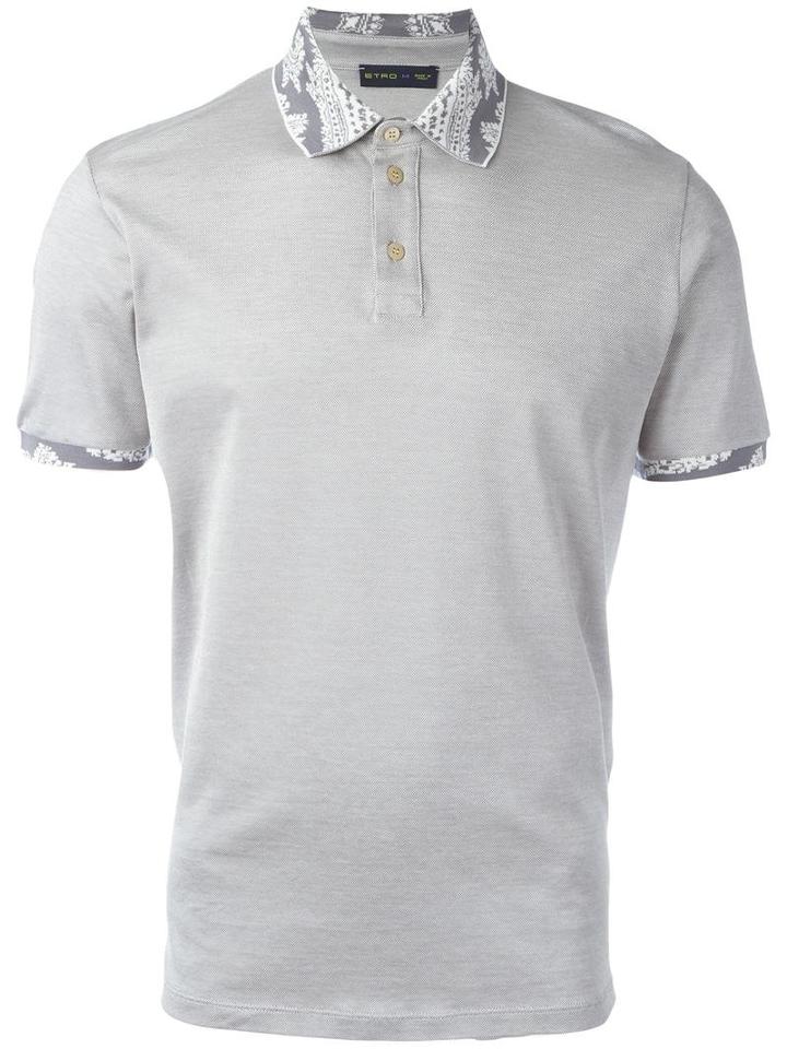 Etro Contrasting Collar Polo Shirt, Men's, Size: Small, Grey, Silk/cotton