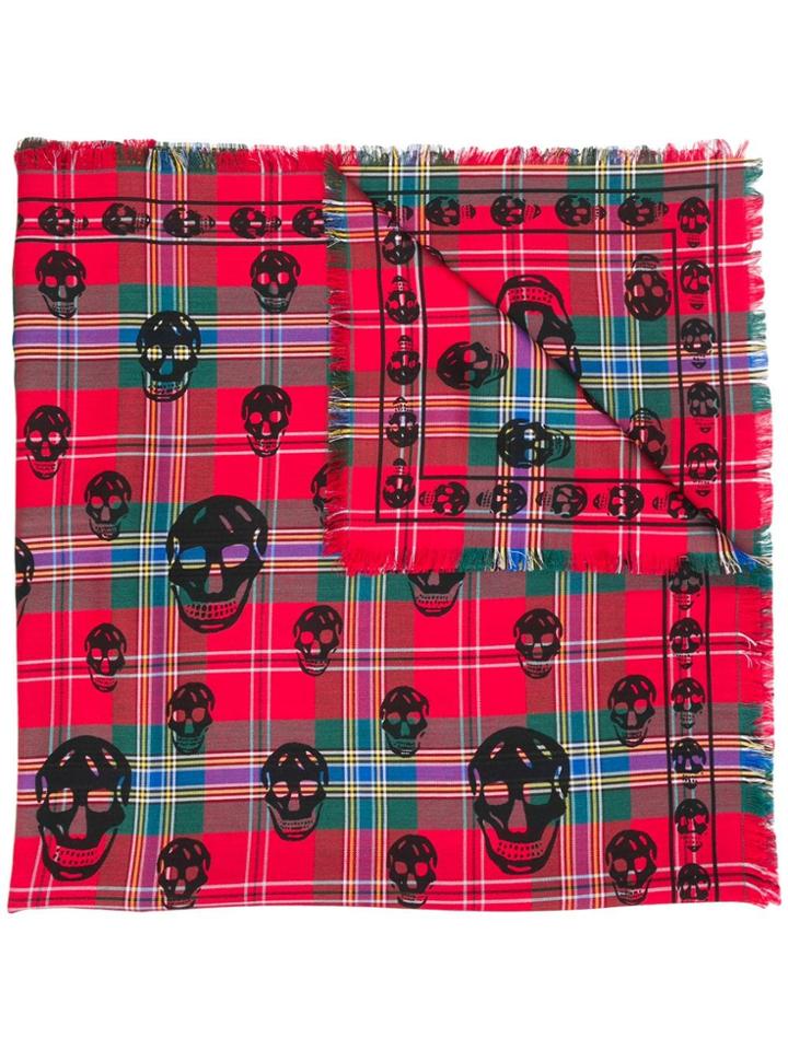 Alexander Mcqueen Tartan Skull-print Scarf - Red