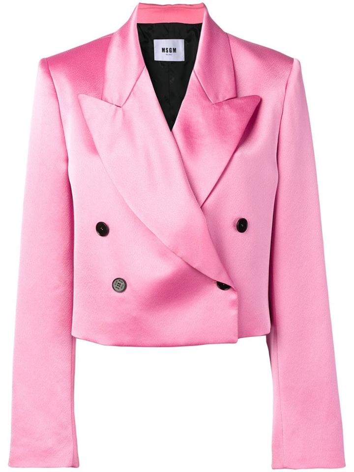Msgm Double Breasted Satin Blazer - Pink & Purple