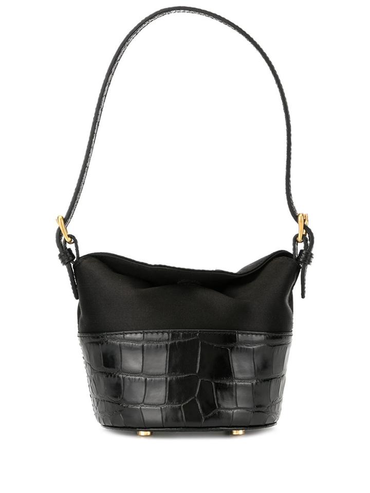 By Far Crocodile Embossed Mini Tote - Black
