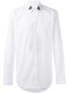Dolce & Gabbana Embroidered Bee Collar Shirt, Men's, Size: 39, White, Cotton/crystal/glass/silk