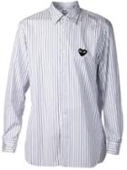 Comme Des Garçons Play Embroidered Heart Striped Shirt, Men's, Size: Large, White, Cotton
