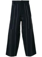 Cédric Charlier Striped Cropped Trousers - Blue