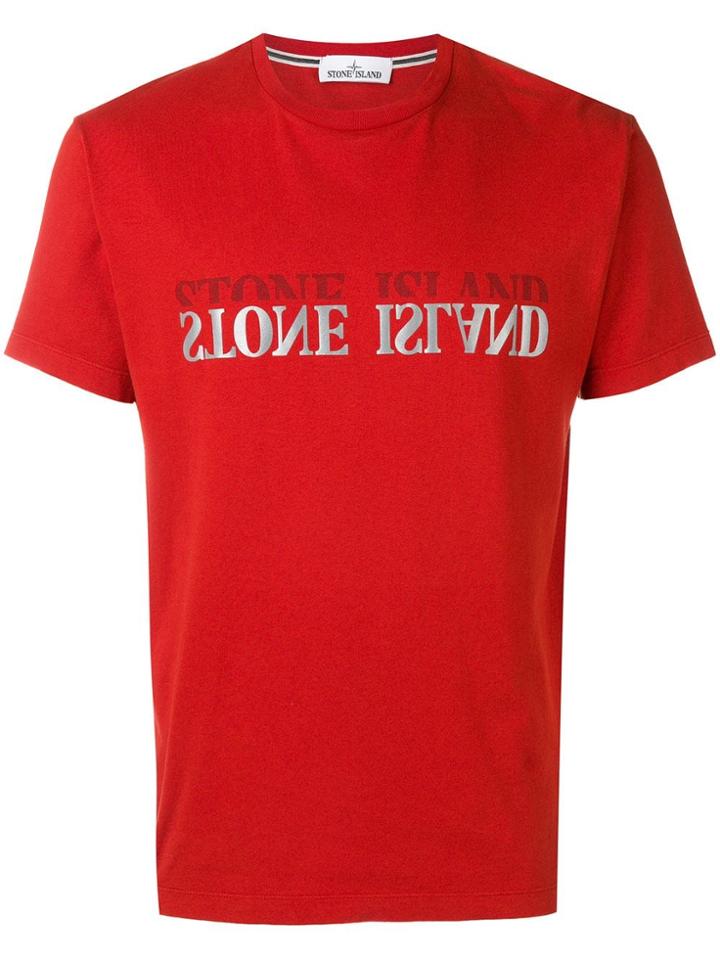 Stone Island Lettering Logo Print T-shirt - Red