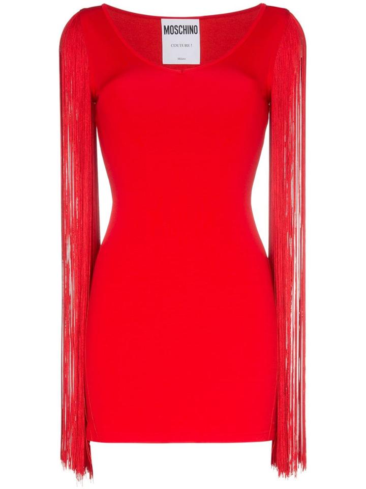 Moschino Scoop Neck Tassel Sleeve Mini Dress - Red