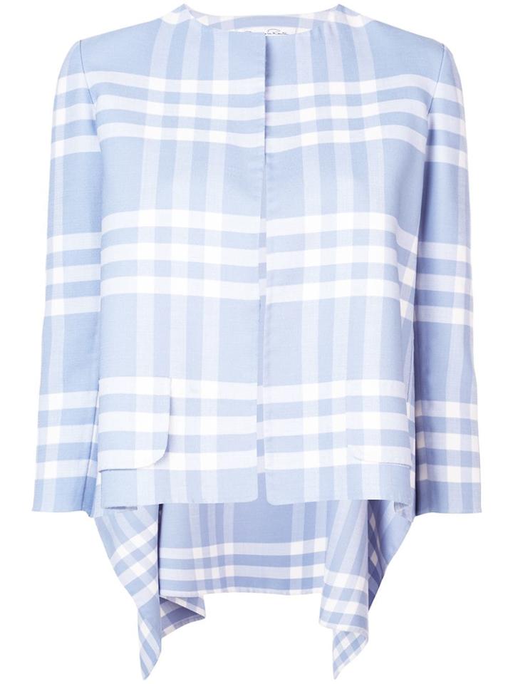 Oscar De La Renta Large Check Asymmetric Jacket - Blue