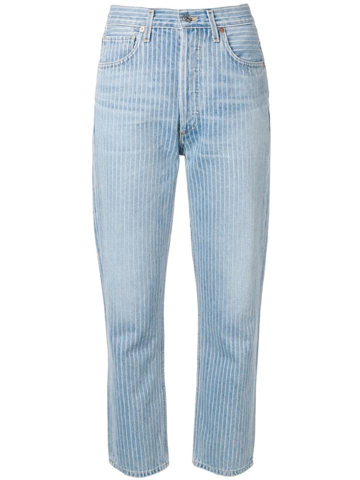 Citizens Of Humanity Striped Cropped Jeans - Blue