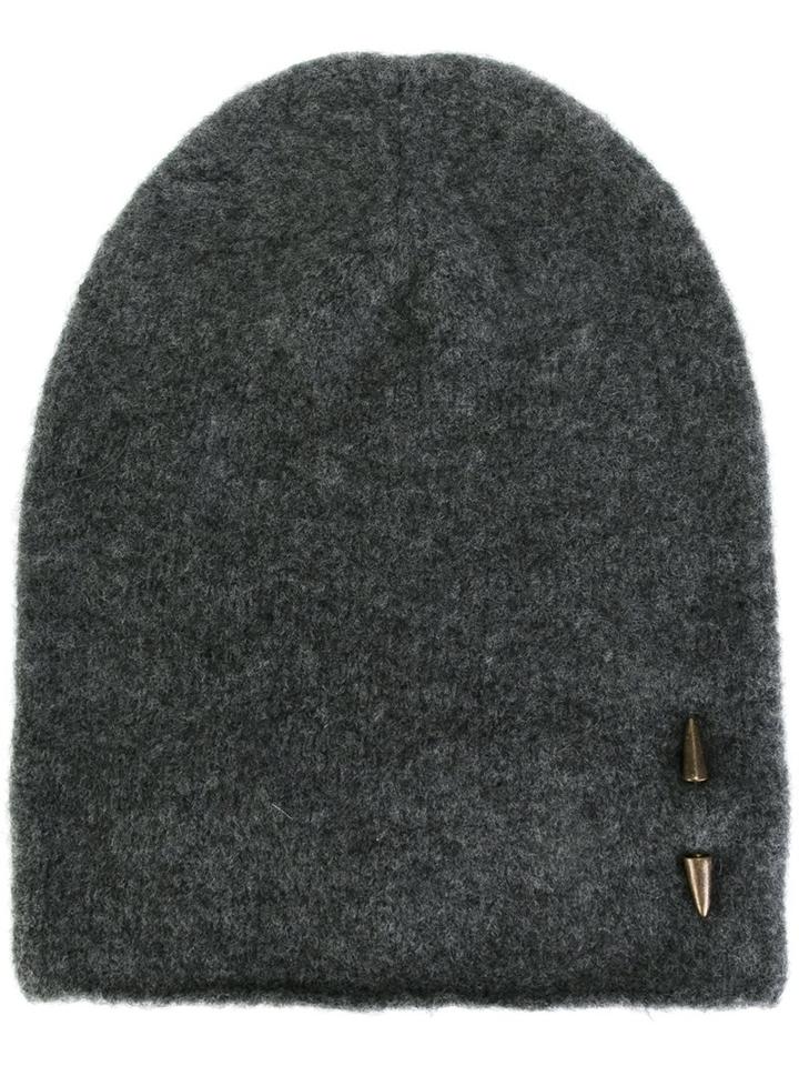 Isabel Benenato Piercing Detail Beanie Hat, Men's, Grey, Polyamide/spandex/elastane/yak/merino