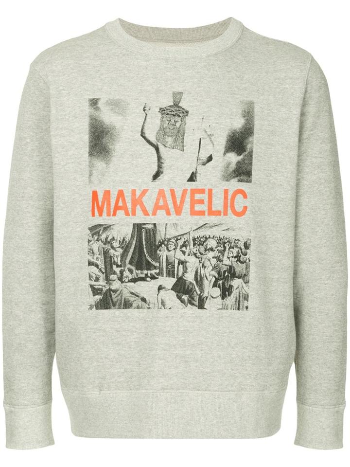 Makavelic Jesus Print Sweatshirt - Grey