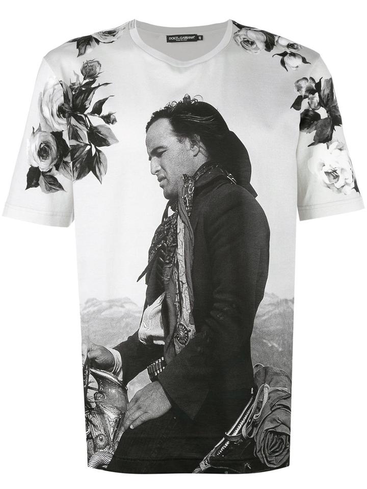 Dolce & Gabbana Graphic Print T-shirt, Men's, Size: 52, White, Cotton