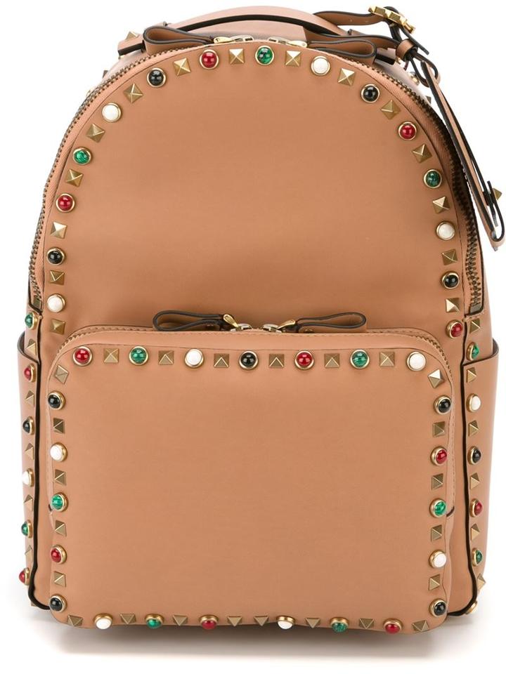 Valentino Rockstud Rolling Backpack, Pink/purple, Leather