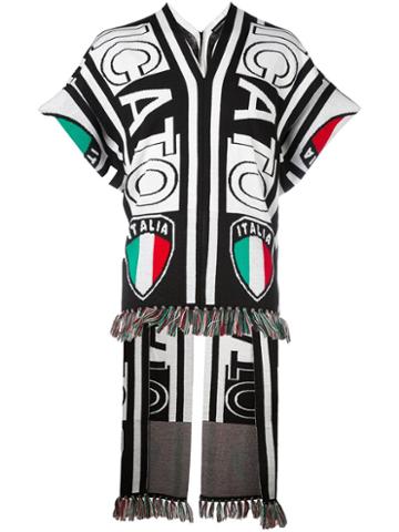 Nicola Indelicato Fringed Patterned Poncho, Men's, Black, Acrylic/wool