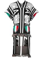 Nicola Indelicato Fringed Patterned Poncho, Men's, Black, Acrylic/wool