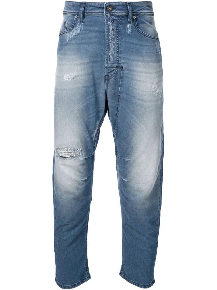 Diesel Loose Fit Distressed Jeans, Men's, Size: 32, Blue, Cotton/cupro/rayon/viscose