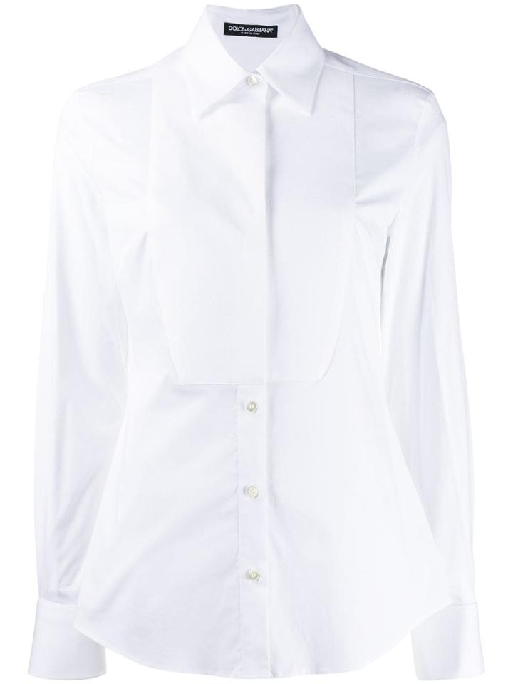 Dolce & Gabbana Stretch Poplin Tuxedo Shirt - White