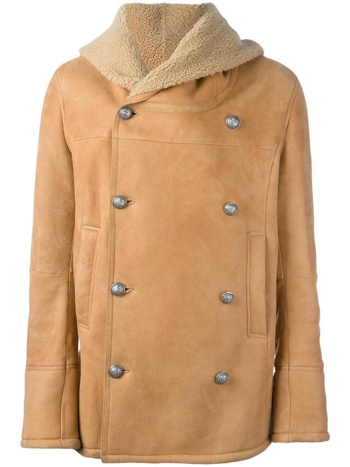 Balmain Double Breasted Shearling Coat, Men's, Size: 54, Brown, Sheep Skin/shearling
