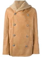Balmain Double Breasted Shearling Coat, Men's, Size: 54, Brown, Sheep Skin/shearling