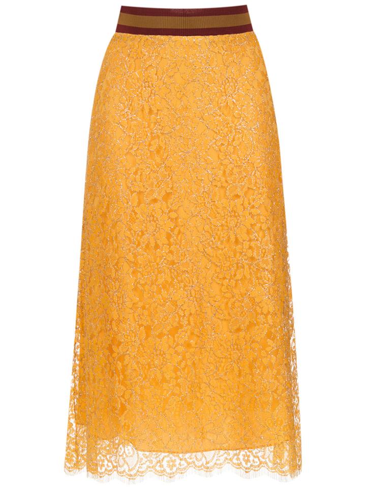 Nk Lace Midi Skirt - Yellow & Orange