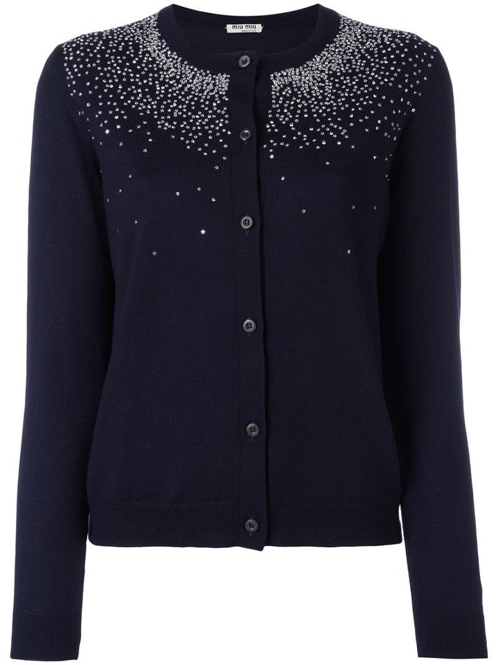 Miu Miu Sequin Stars Cardigan, Women's, Size: 40, Blue, Virgin Wool