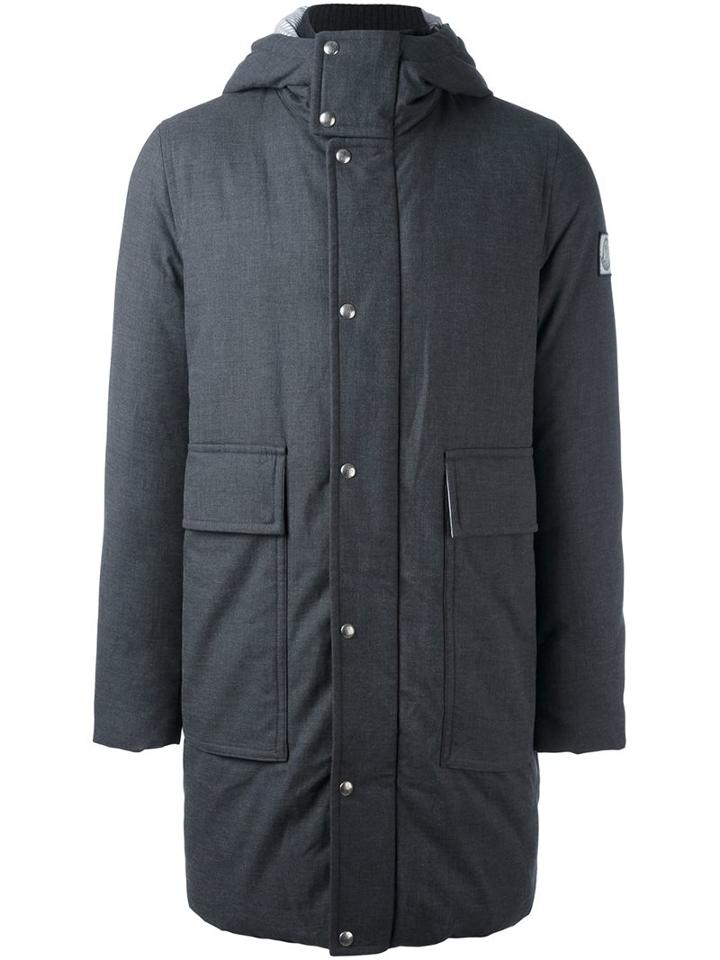 Moncler Gamme Bleu Hooded Padded Coat, Men's, Size: 2, Grey, Cotton/cupro/feather Down