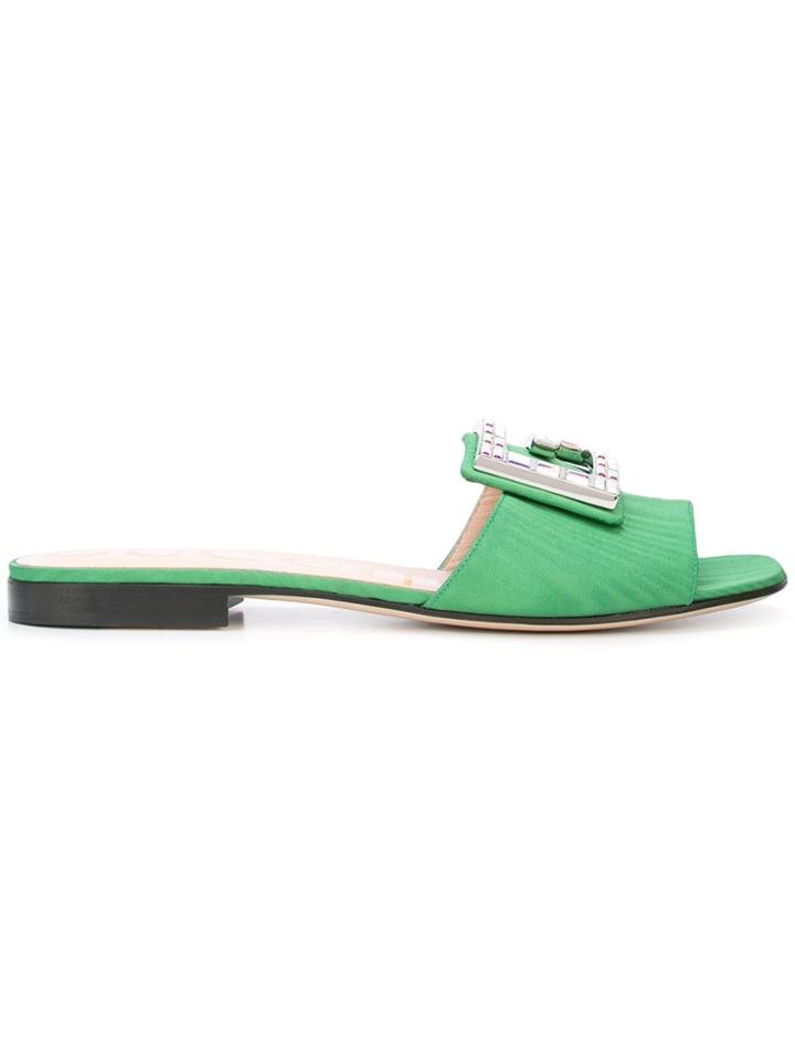 Gucci Crystal Embellished Mules - Green
