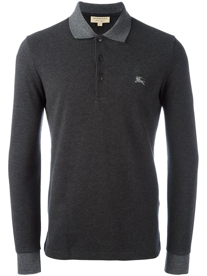 Burberry Longsleeved Polo Shirt, Men's, Size: Large, Grey, Cotton