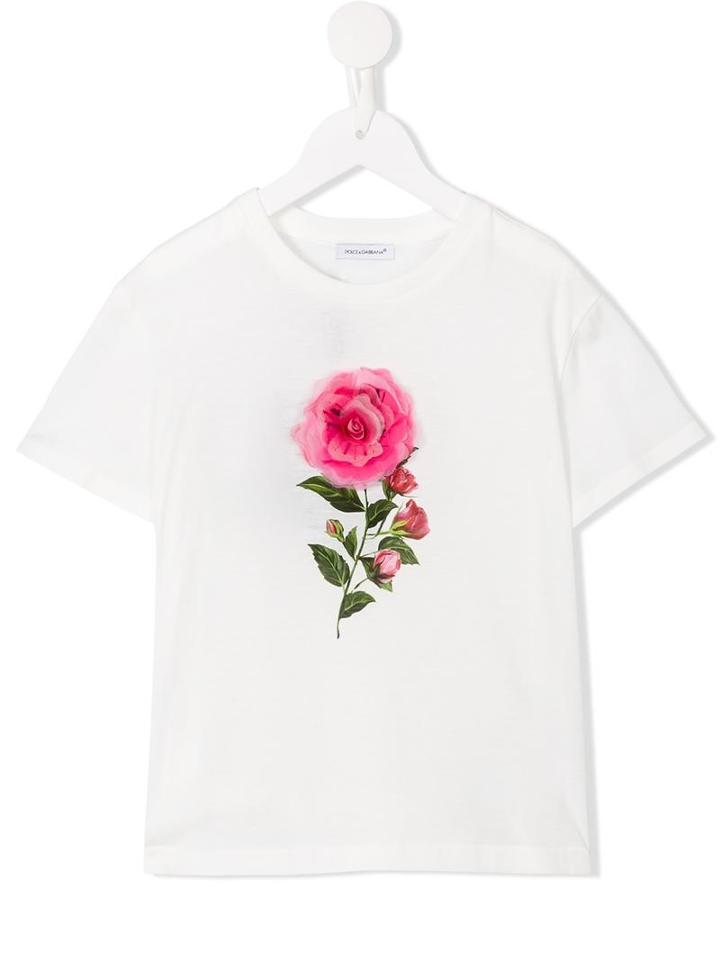 Dolce & Gabbana Kids Tulle Rose T-shirt, Toddler Girl's, Size: 4 Yrs, White