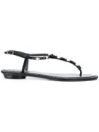 René Caovilla Beaded T-strap Flat Sandals - Black